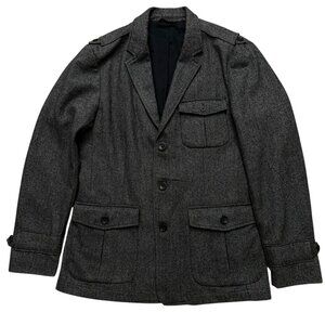 Banana Republic Blazer Mens 38R Field Military Jacket Wool Herringbone Gray